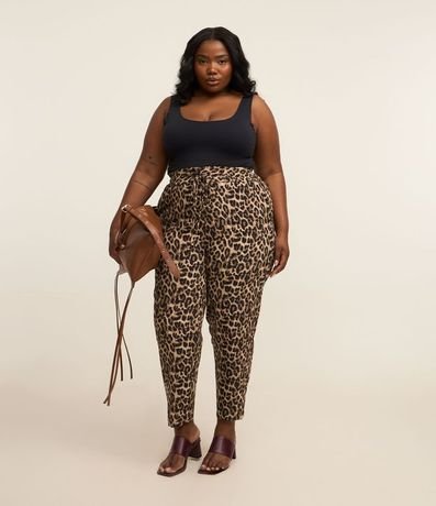 Pantalón Pijama en Crepé Estampa Animal Print Curve & Plus Size