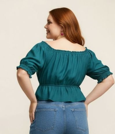 Blusa con Lino Manga Abullonada y Amarraciones Curve & Plus Size 3