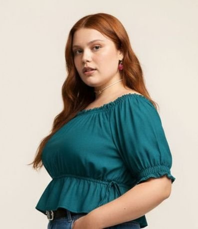 Blusa con Lino Manga Abullonada y Amarraciones Curve & Plus Size 4