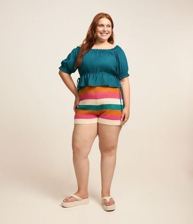 Blusa con Lino Manga Abullonada y Amarraciones Curve & Plus Size 2