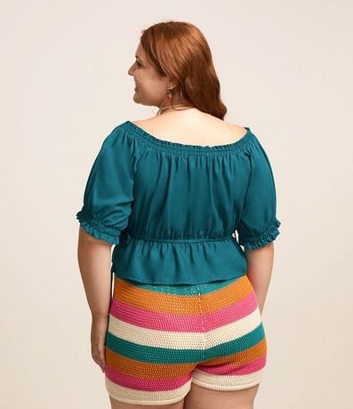 Blusa con Lino Manga Abullonada y Amarraciones Curve & Plus Size 3