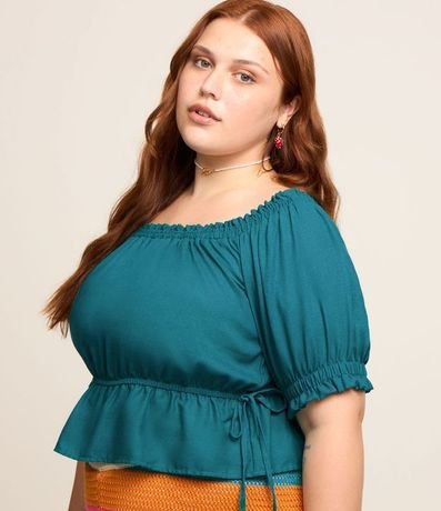 Blusa con Lino Manga Abullonada y Amarraciones Curve & Plus Size 4