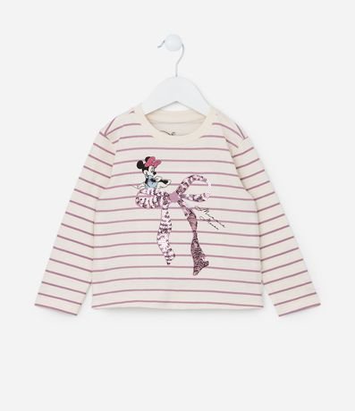 Remera Infantil con Estampa de Rayas y Minnie - Talle 2 a 6 años