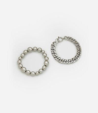Kit 02 Pulseras en Metal con Detalles en Esferas y Eslabones