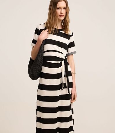Vestido Midi en Viscosa con Estampa de Rayas y Lazo Lateral 2