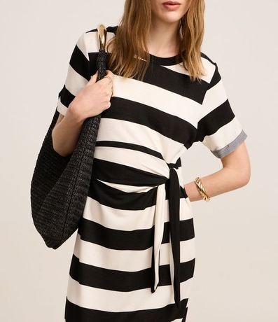 Vestido Midi en Viscosa con Estampa de Rayas y Lazo Lateral 5