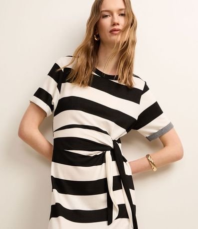 Vestido Midi en Viscosa con Estampa de Rayas y Lazo Lateral 6