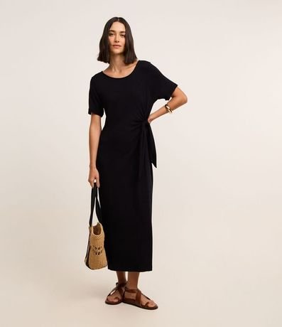 Vestido Remera en Viscosa con Lazo Lateral