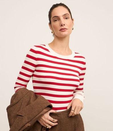 Suéter Rayado de Punto con Cuello Redondo 4