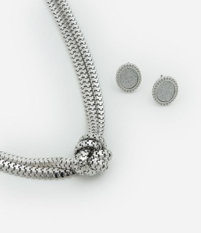 Conjunto de Collar y Caravana en Metal con Detalle de Nudo y Brillos