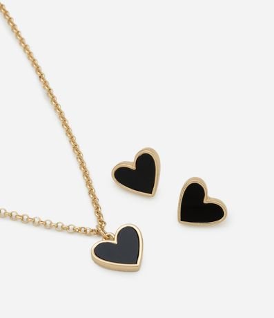 Conjunto de Collar y Caravanas con Corazones Esmaltados