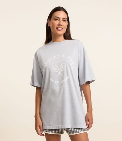 Remera de Pijama en Algodón Desteñido con Estampada de Raquetas