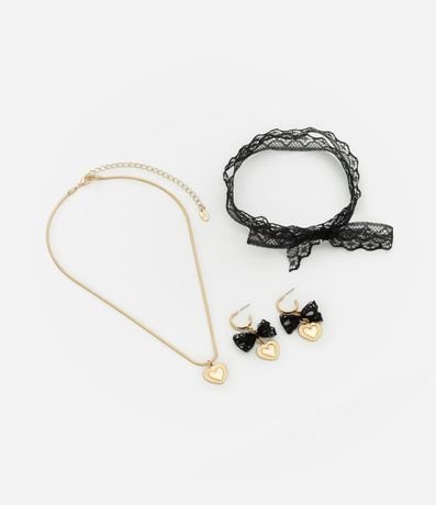 Conjunto de Collar y Caravana con Fita Rendada y Colgante de Corazón 2
