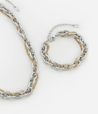 Conjunto Collar y Pulsera en Metal con Doi Tipos de Cadenas