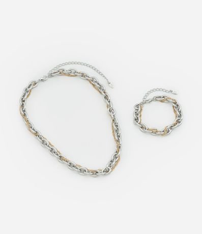 Conjunto Collar y Pulsera en Metal con Doi Tipos de Cadenas 2