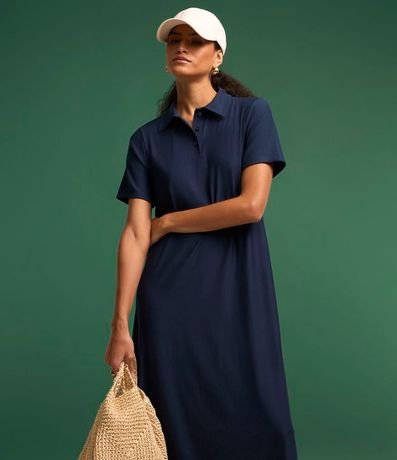 Vestido T-Shirt Midi en Viscosa con Cuello Polo
