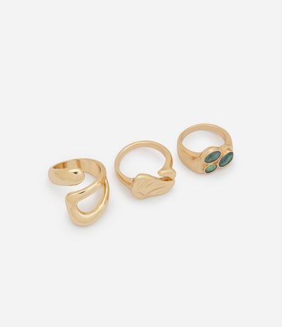 Kit 03 Anillos en Metal con Detalles Diversos