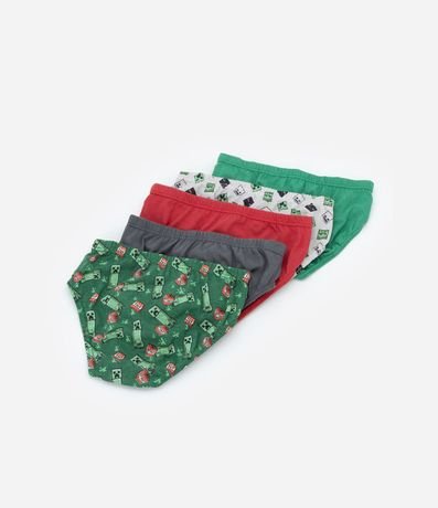 Kit 05 Calzoncillos Slip Infantil con Estampa Minecraft - Talle 4 a 14 años 2