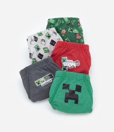 Kit 05 Calzoncillos Slip Infantil con Estampa Minecraft - Talle 4 a 14 años 3