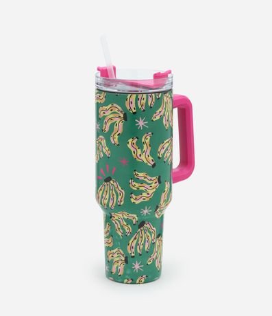 Vaso Metal con Pajita Reutilizable y Estampa de Bananas