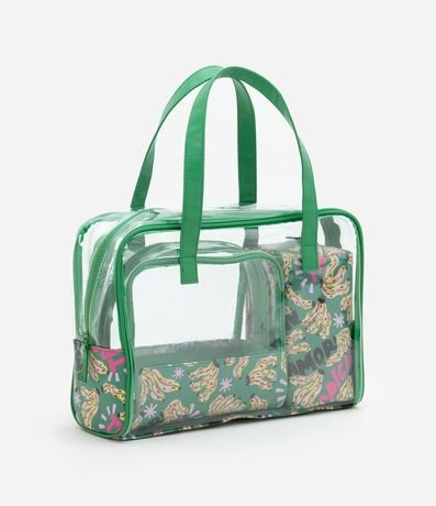 Kit 03 Nécessaires con Estampa de Bananas Tropicales y Transparencia