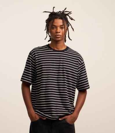 Remera Boxy en Algodón con Estampa de Rayas Finas