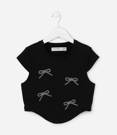 Blusa Corta Infantil con Estampa de Lazos en Strass - Talle 5 a 14 años