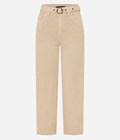 Pantalón Recto Cropped en Sarga con Cinturón Hebilla 5