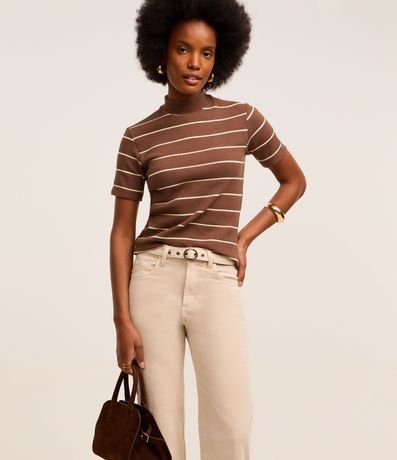 Pantalón Recto Cropped en Sarga con Cinturón Hebilla 2