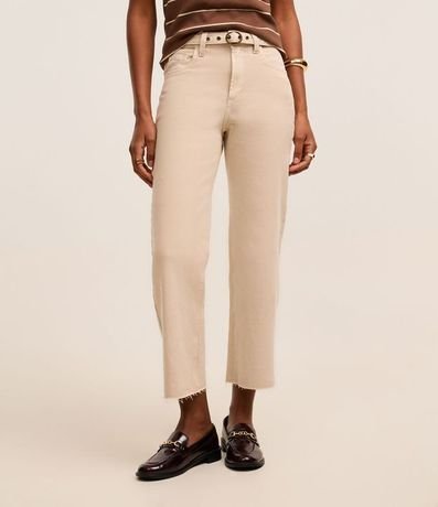 Pantalón Recto Cropped en Sarga con Cinturón Hebilla 3