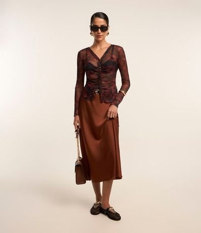 Pollera Midi Evasê Slip Satinada