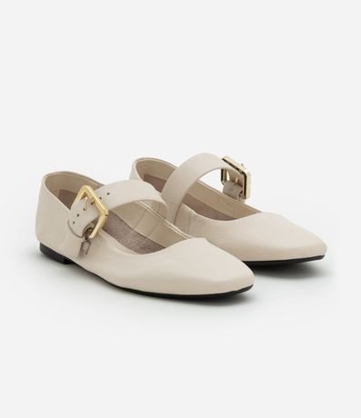 Zapatilla en Cuero con Tira Central y Maxi Hebilla Metalizada en Plástico 2