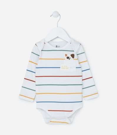Body Infantil con Estampa de Rayas y Perrito - Talle 0 a 18 meses