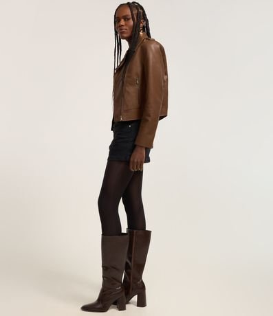 Campera Biker Regular en PU con Cremallera y Bolsillos 2