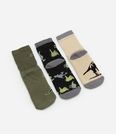 Kit 03 Medias Infantiles Atoalladas con Estampa Dinos - Talle 19 a 34 2