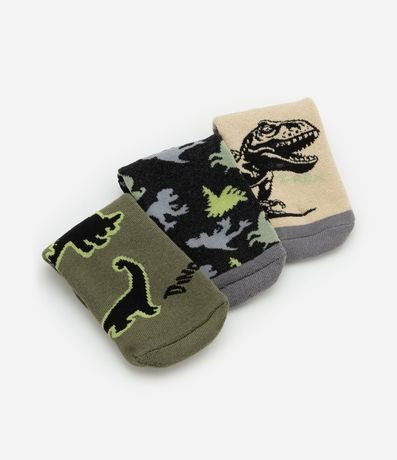 Kit 03 Medias Infantiles Atoalladas con Estampa Dinos - Talle 19 a 34 3