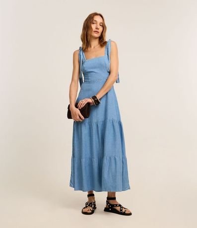 Vestido Midi en Jeans con Lazos y Volado en el Bajo 2