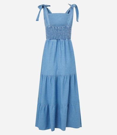 Vestido Midi en Jeans con Lazos y Volado en el Bajo 6