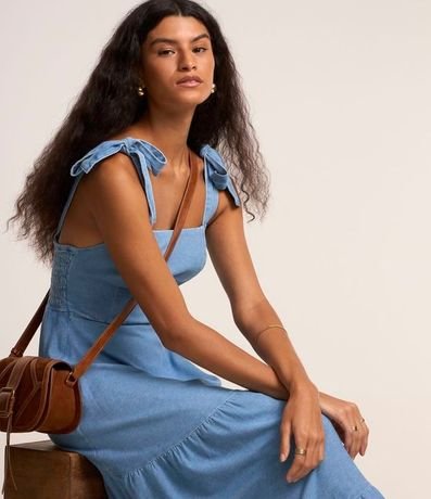 Vestido Midi en Jeans con Lazos y Volado en el Bajo