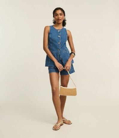 Chaleco Alargado en Jeans Cinturado con Botones 2