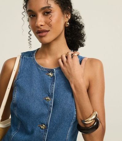 Chaleco Alargado en Jeans Cinturado con Botones 4