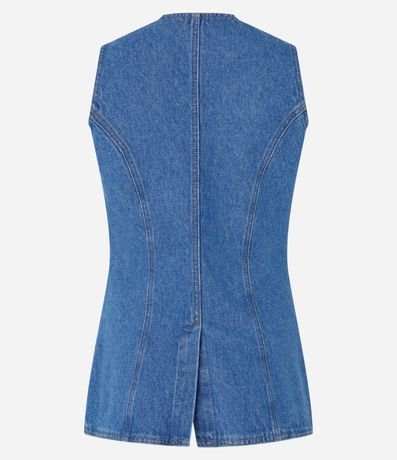 Chaleco Alargado en Jeans Cinturado con Botones 5