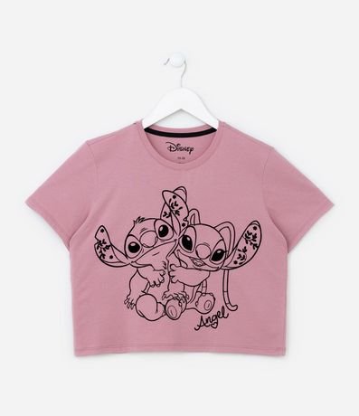 Remera Corta Infantil con Estampa Stitch y Angel - Talle 5 a 14 años
