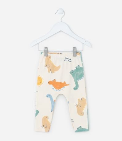 Pantalón Infantil en Suedine con Estampa Dinos - Talle 0 a 18 meses