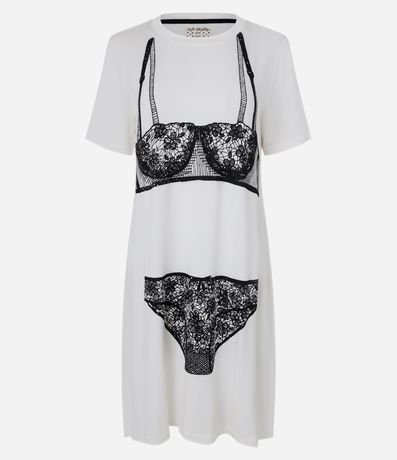 Camisón Manga Corta en Viscosa con Estampa Lingerie