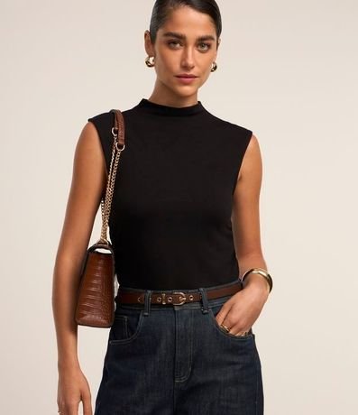 Blusa Manga Corta en Viscosa con Cuello Alto