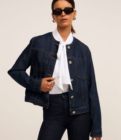 Campera en Jeans con Detalle de Costura Contrastante