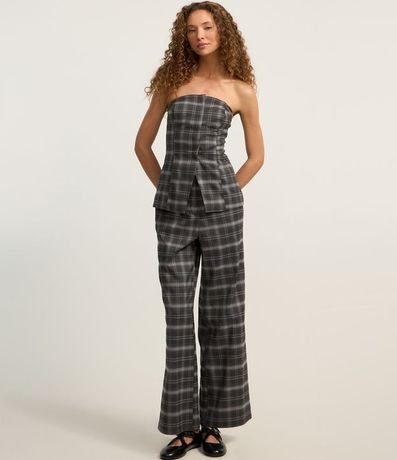 Blusa Alargada en Sastrería de Cuadros con Elástico en la Espalda 2