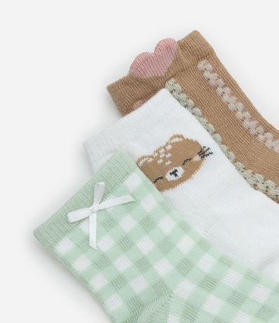 Kit 03 Medias Infantiles con Moña y Estampa Animalito - Talle RN a 12 meses 3