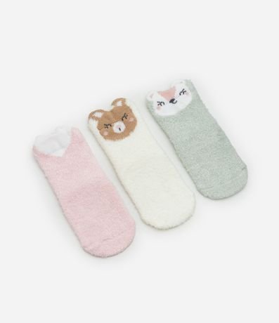 Kit 03 Medias Infantiles en Chenille Estampa de Animalitos - Talle 0 a 12 meses